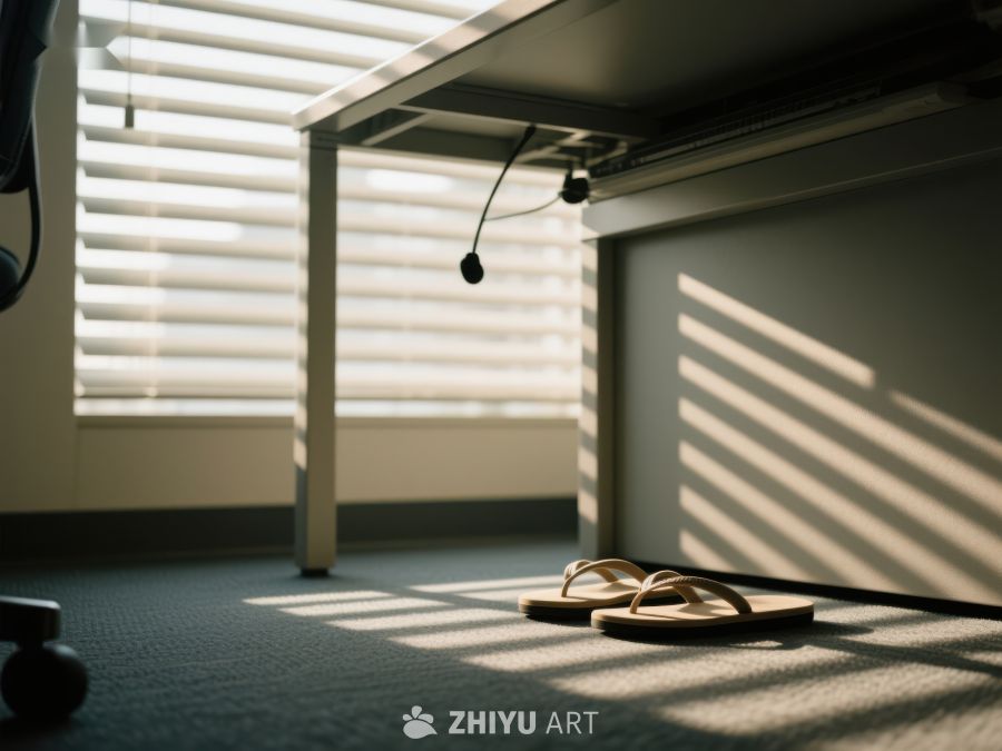 阳光透过百叶窗洒在办公桌下 403