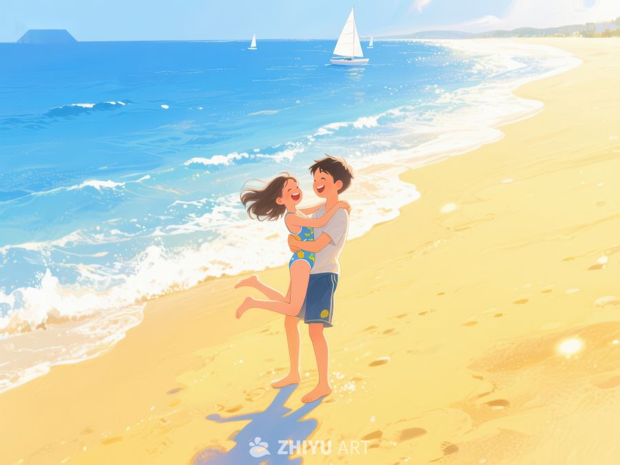海滩上的欢乐拥抱 300