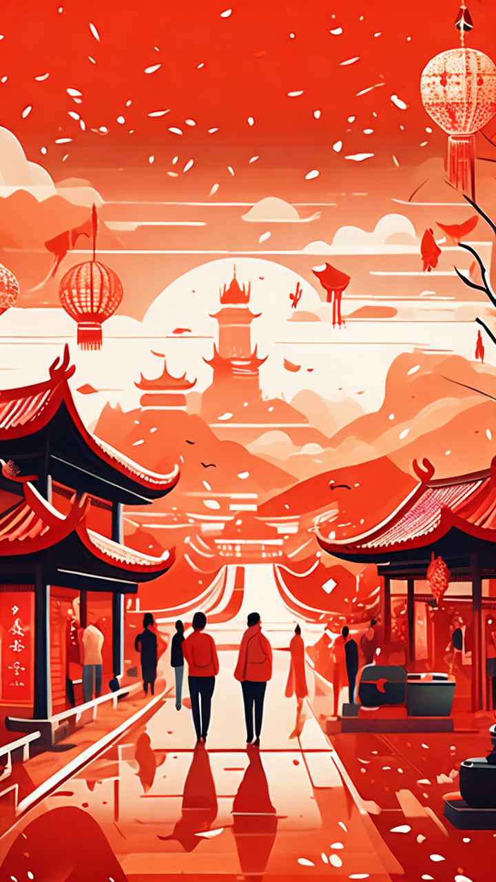 春节逛庙会插画背景 2