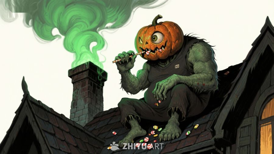 屋顶上的南瓜头怪物