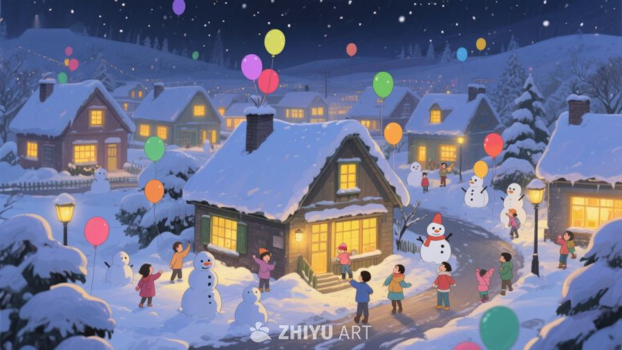 冬夜雪景中的温馨小镇 107