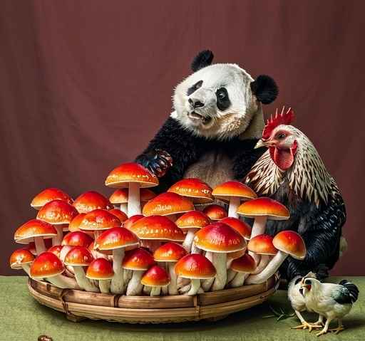 熊猫、鸡与蘑菇