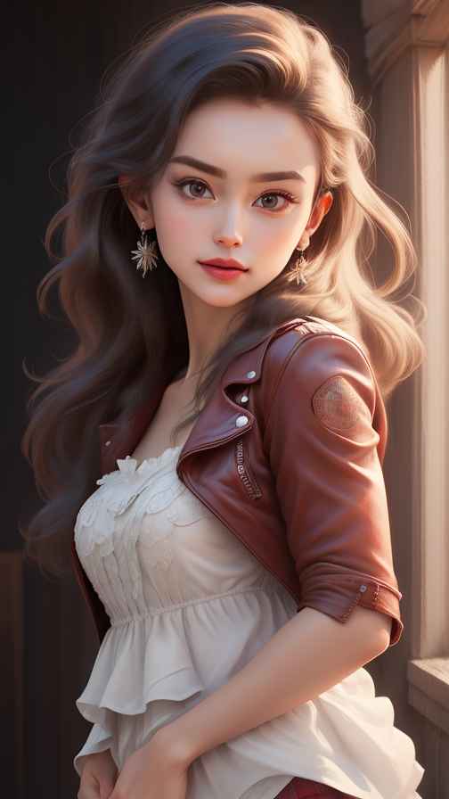 红色皮衣大美女