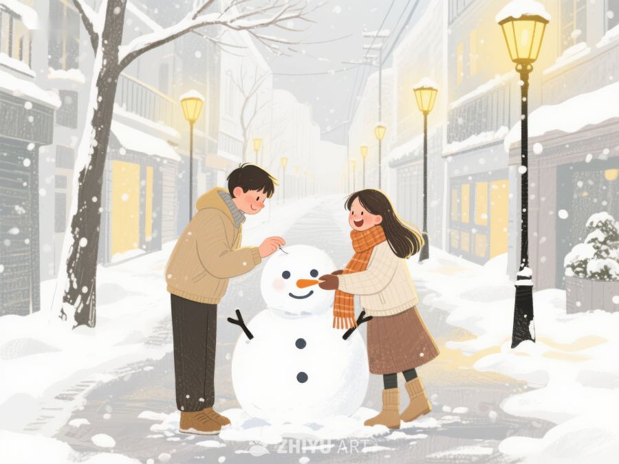 冬日街头，两人合作堆雪人 67