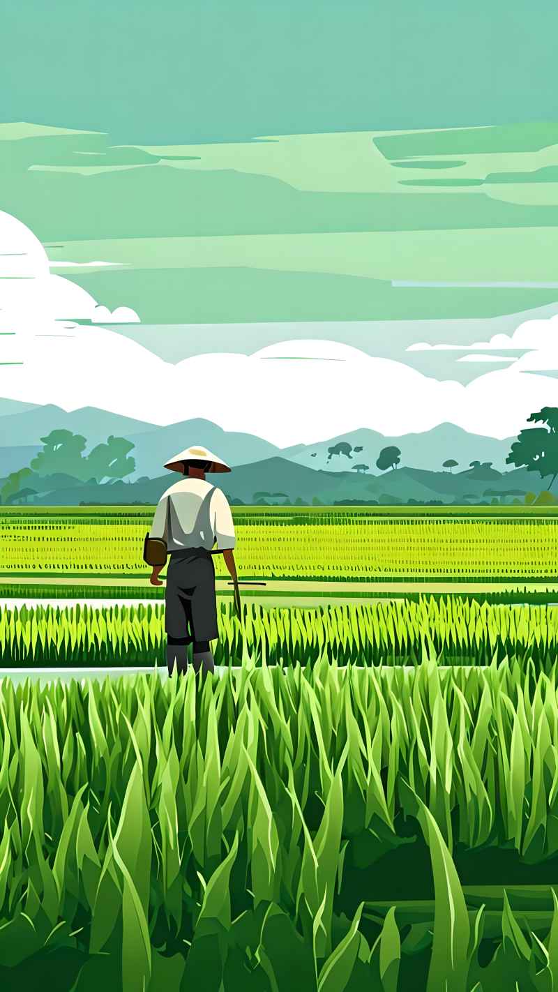 稻田和农作物中的农民绿色范例风格插画 44
