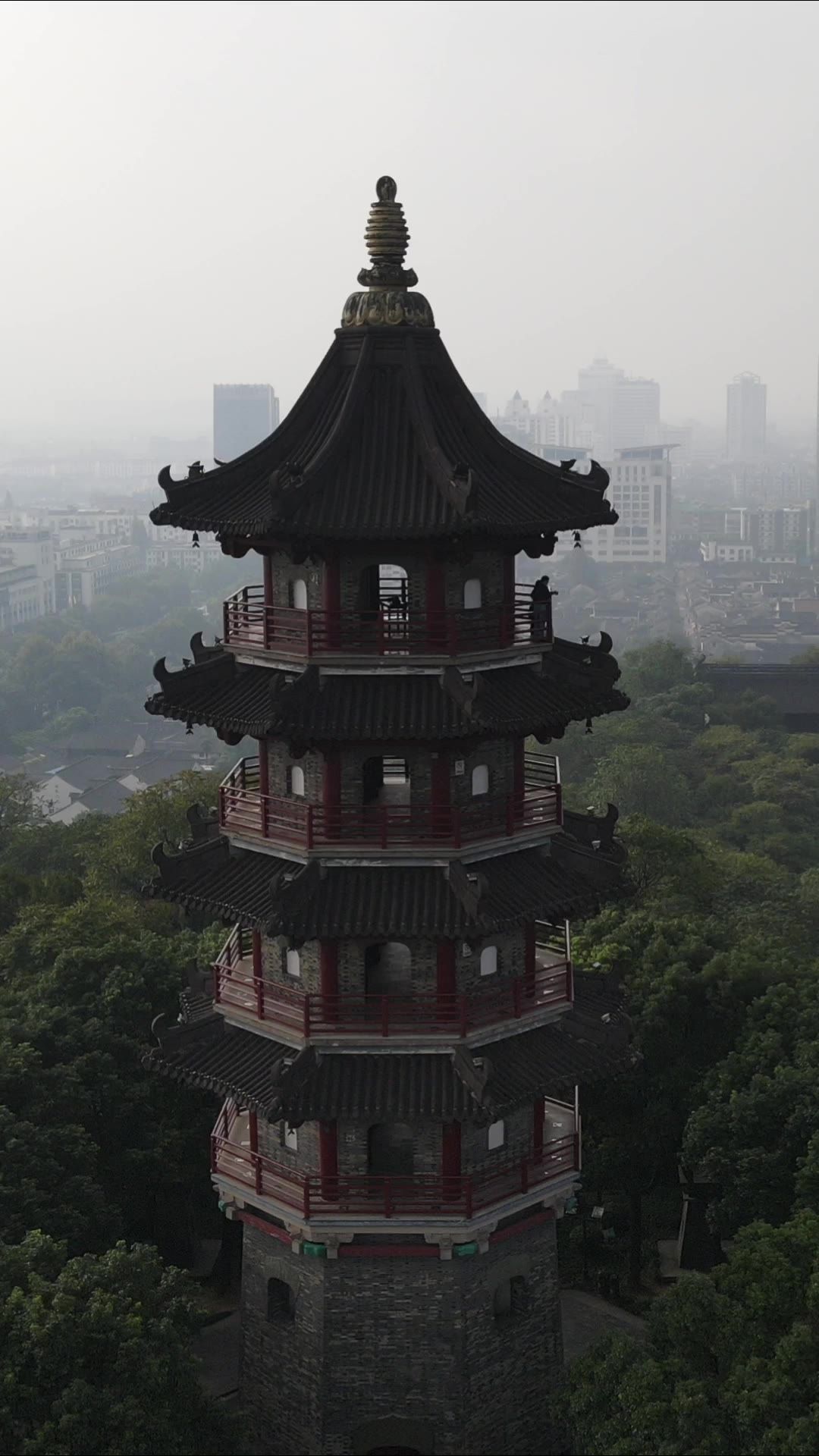 浙江绍兴稽山公园竖屏航拍