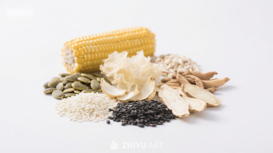 多种谷物与食材的组合展示
