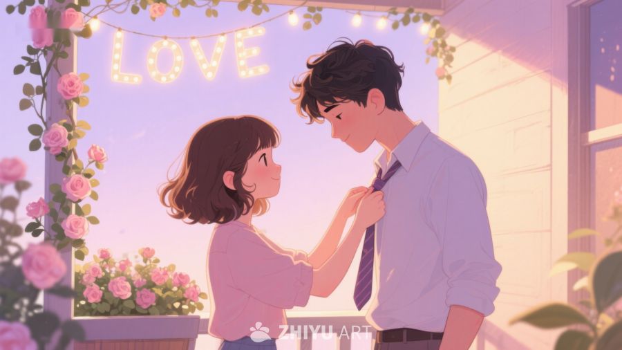 温馨时刻：女孩为男孩整理领带 412