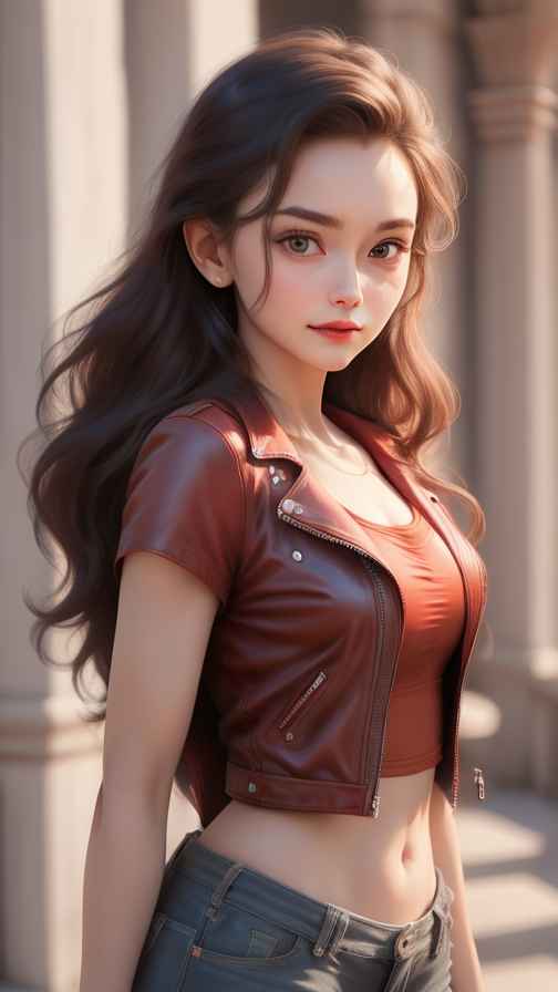 红色皮衣美女