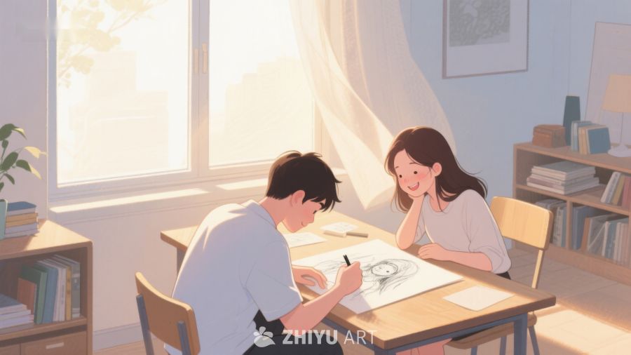 室内温馨场景：两人共度绘画时光 275
