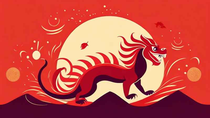 春节舞龙舞狮插画背景 17