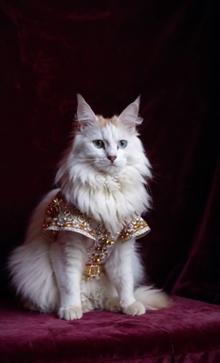 华丽服装加身的长毛猫肖像