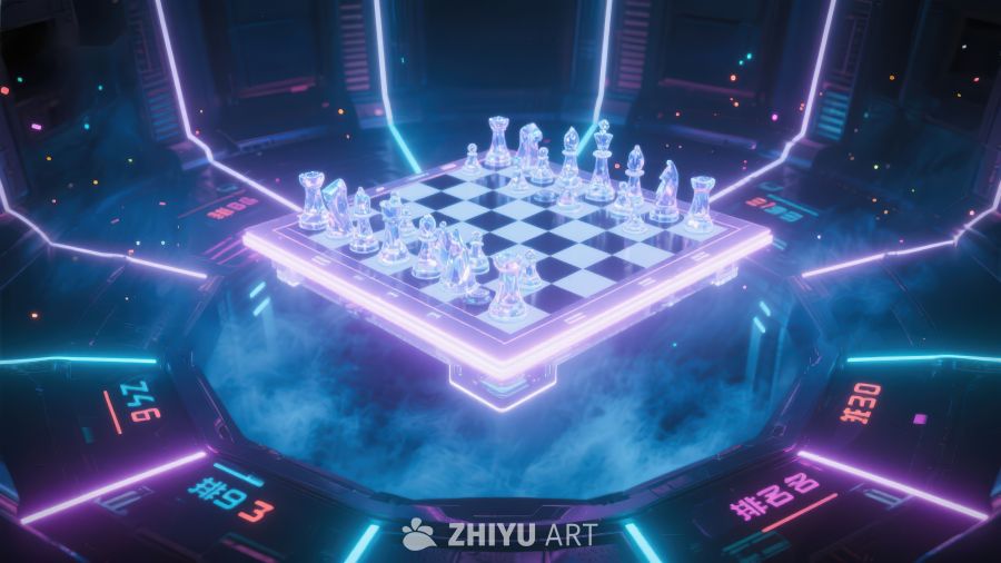 未来科技风格的棋盘对弈场景 649