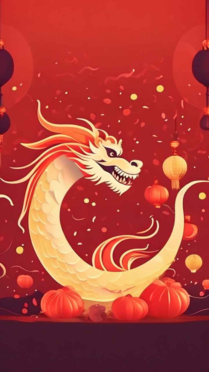 过年春节游龙灯简约插画 78