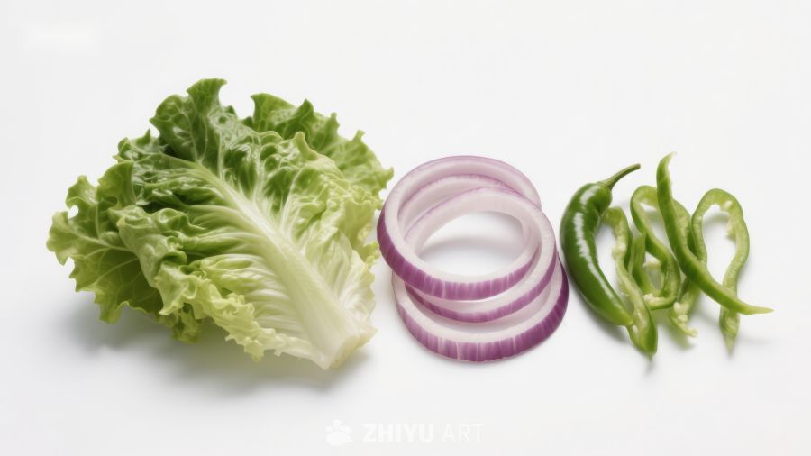 生菜洋葱青椒切片摆盘