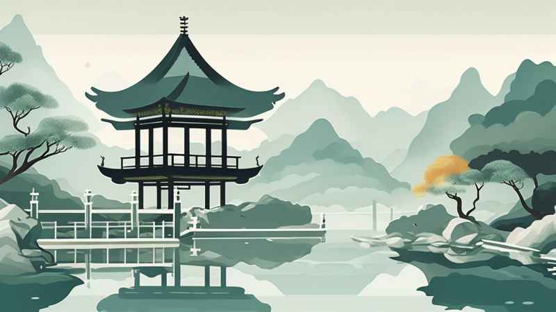 中国画园林植物水亭子插画 13