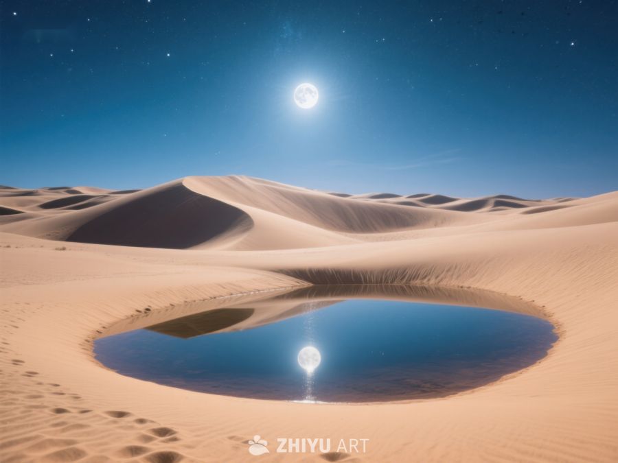 沙漠夜景：月光下的水洼倒影 90