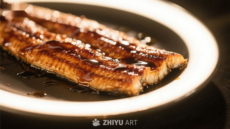 烤鳗鱼配酱汁，色泽诱人