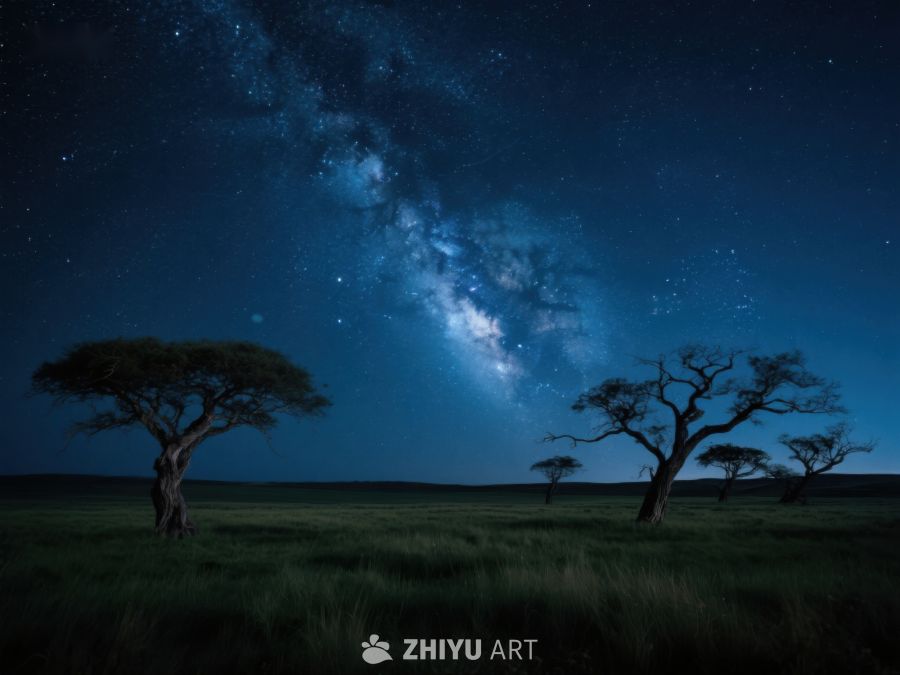 夜空下的草原与孤树 291