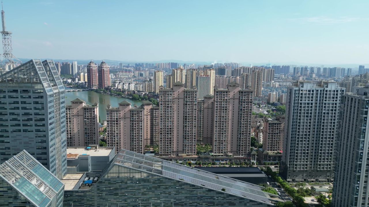 航拍新余图书馆文化中心广电大楼