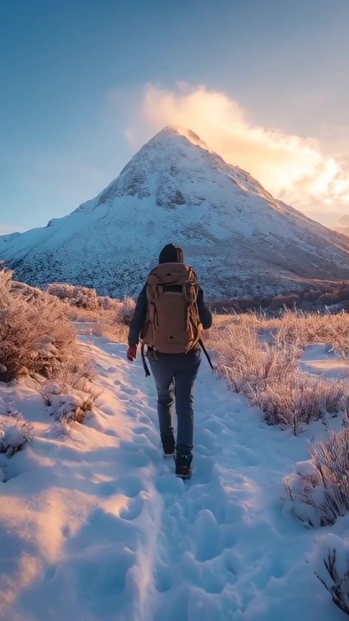 黎明时分少年雪山徒步之旅