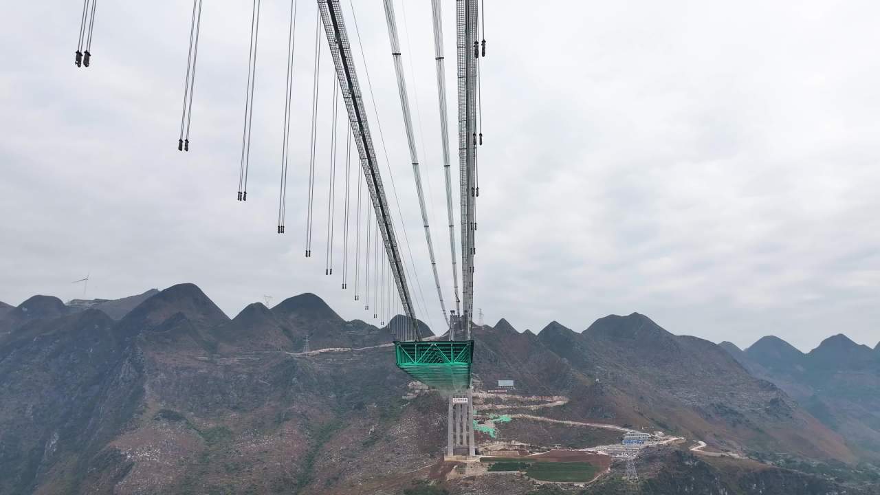 4k贵州花江峡谷大桥建设航拍