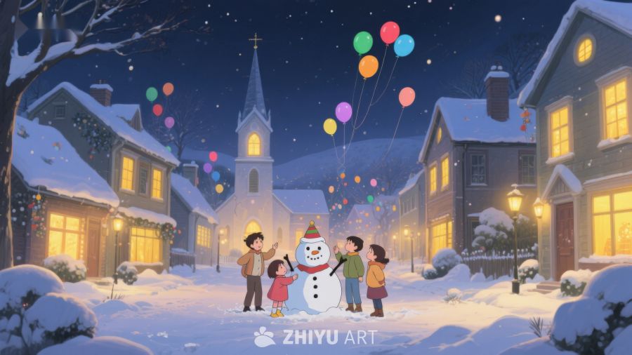冬夜雪景中的温馨家庭时光 126