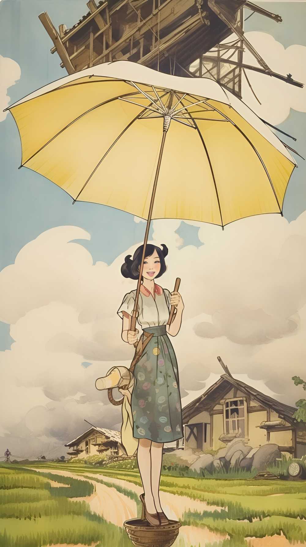 拿着伞的动画片女孩