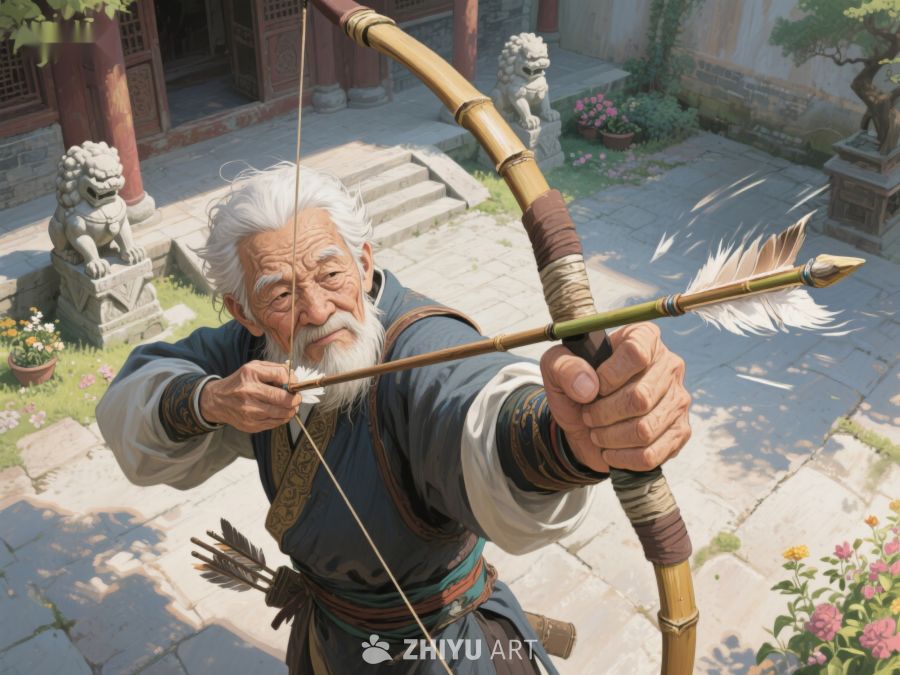 老者庭院中拉弓射箭 614