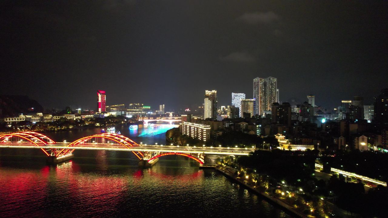 广西柳州柳江夜景文惠桥夜景灯光