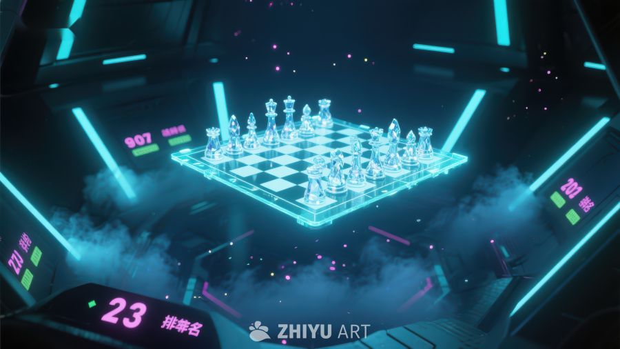 未来科技风格的虚拟国际象棋对弈 650