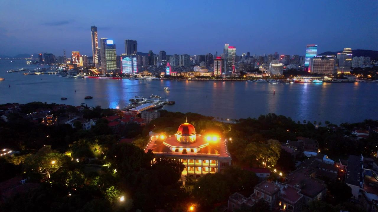 厦门航拍城市夜景