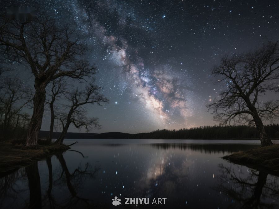 银河映照湖面，夜空下的静谧景象 549
