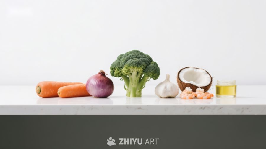 新鲜蔬菜与食材静物摆拍