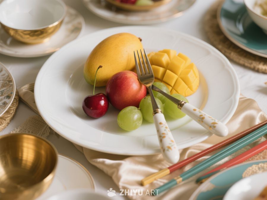 精致水果盘与餐具摆设 360
