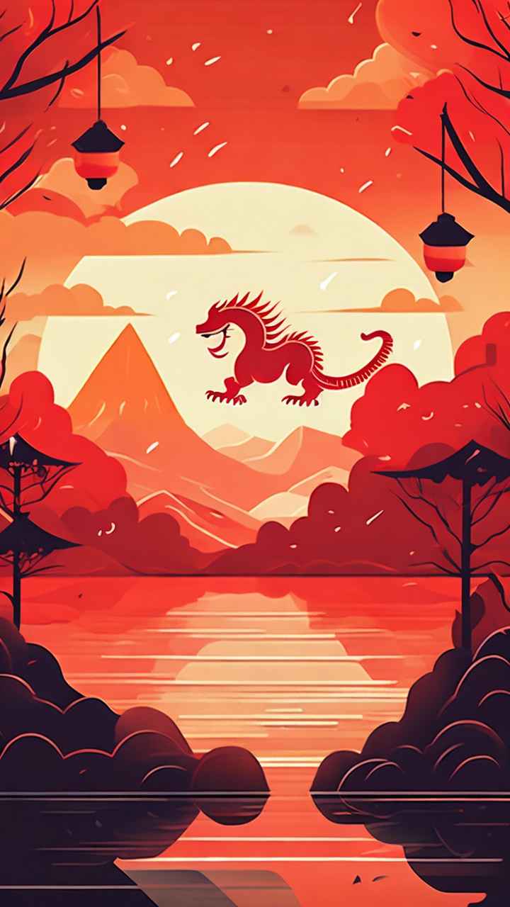 过年春节游龙灯简约插画 12