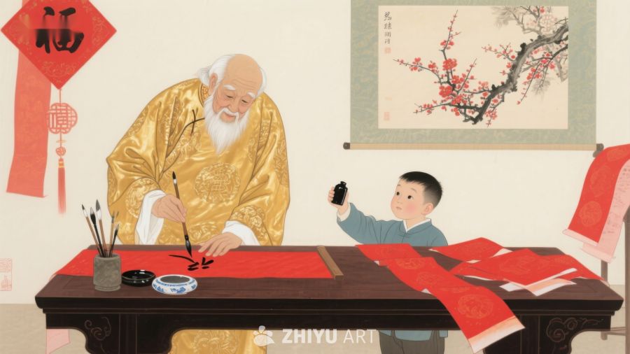 祖孙共书春联，传承文化 1280