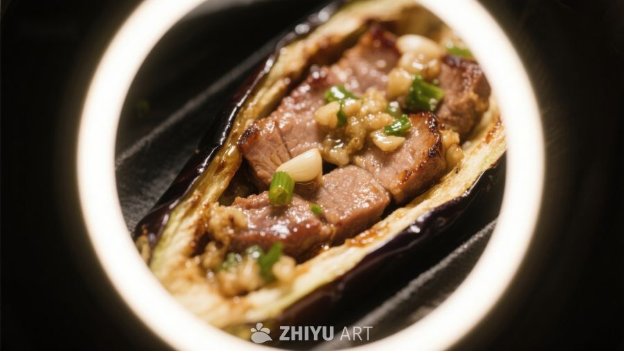 烤茄子配牛肉粒