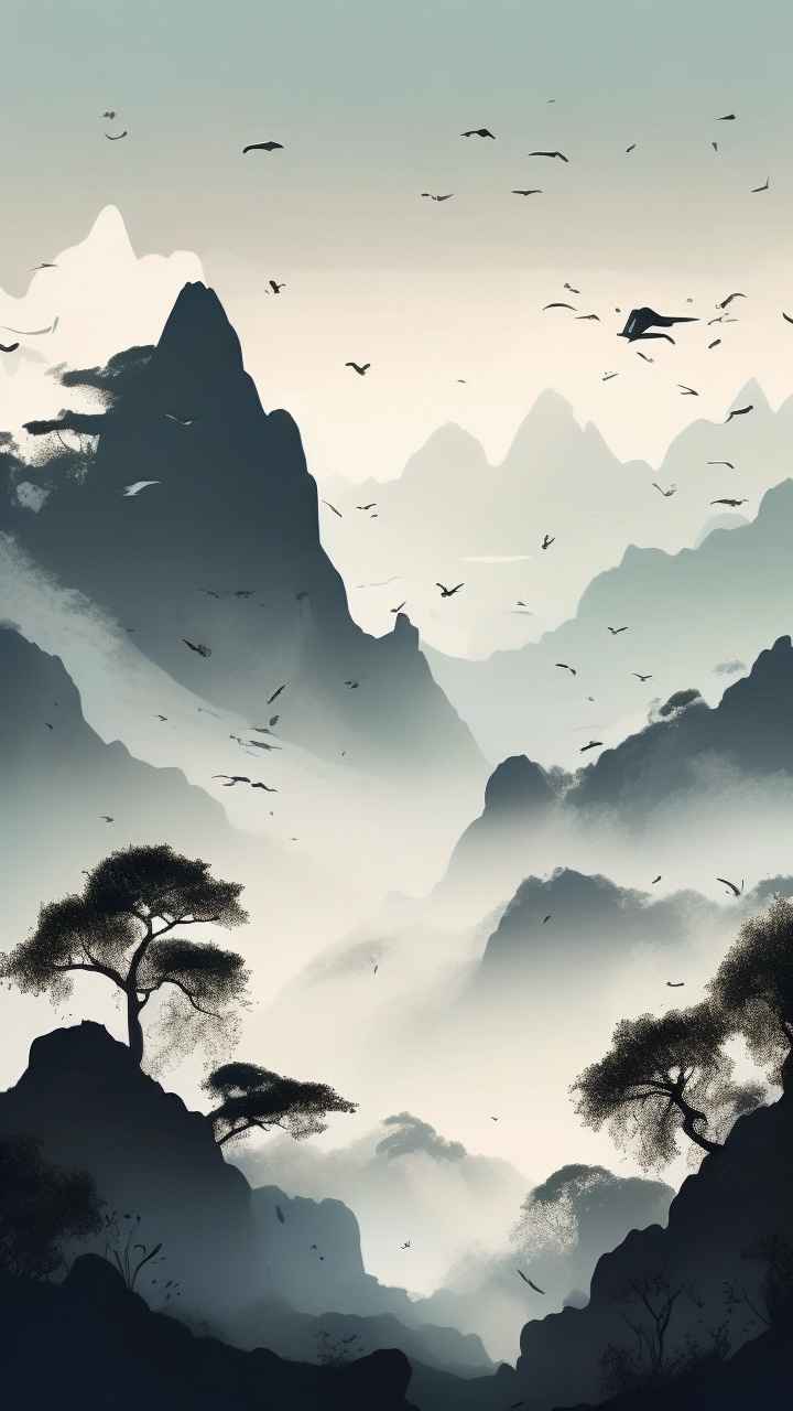 国潮山水插画风景图 54
