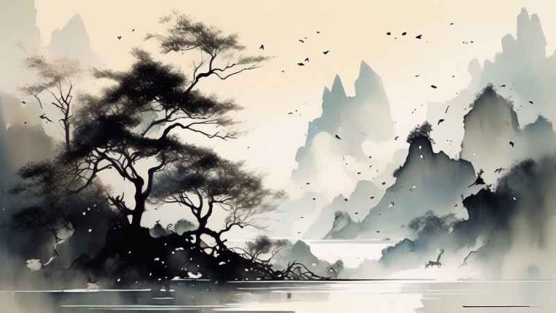 古风山水画唯美背景图 39