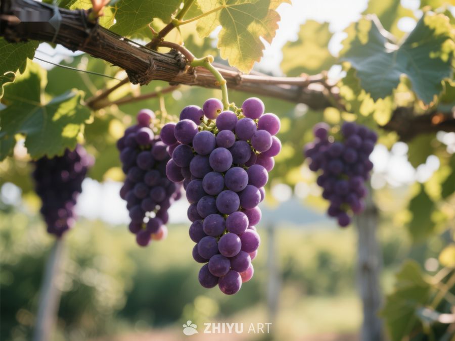 葡萄藤上成熟的紫色葡萄 223