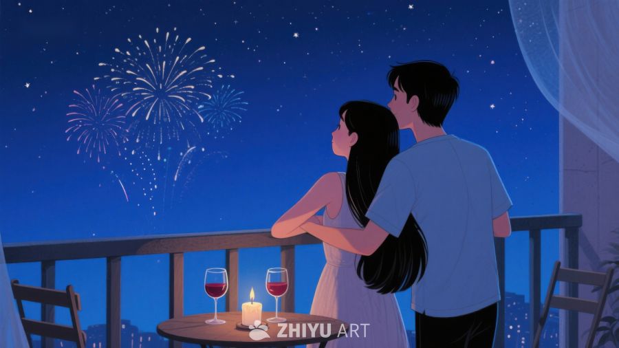 情侣夜赏烟花，浪漫温馨时刻 252