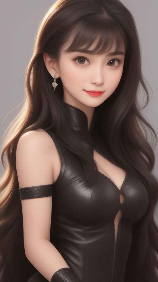 黑色皮衣美女