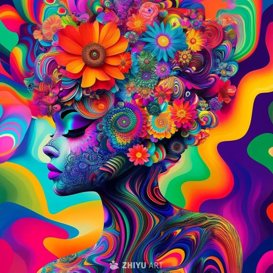 画面是一个色彩鲜艳的抽象图像，描绘了一个人形，可能