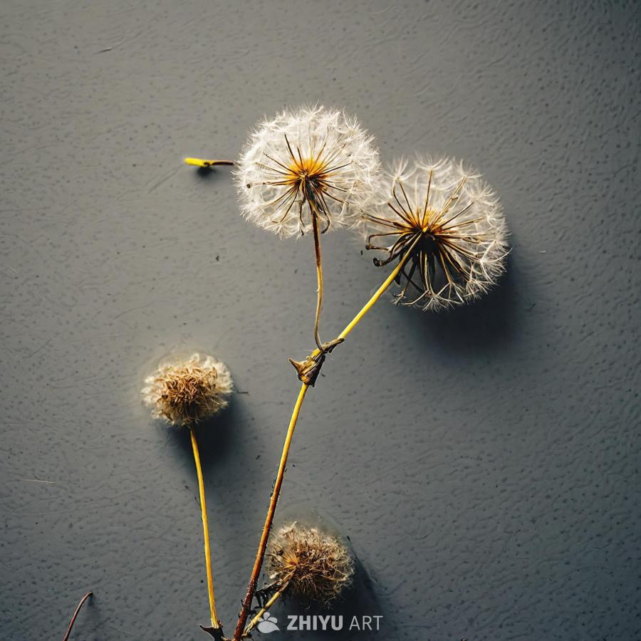 一朵小而精致的花，可能是一株蒲公英的近景。这朵花正