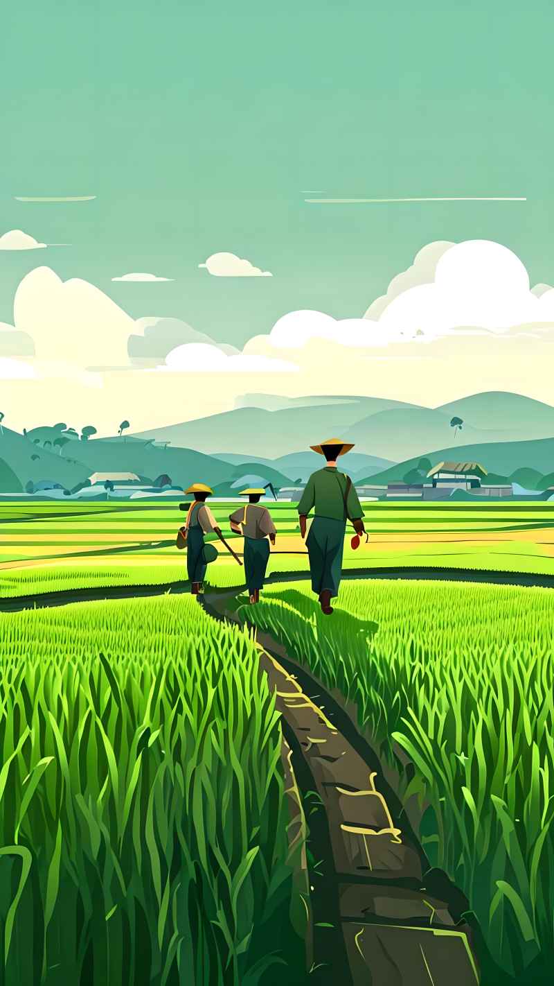 稻田和农作物中的农民绿色范例风格插画 45