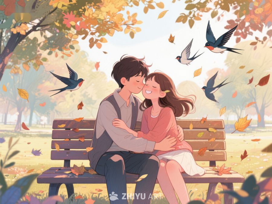 秋日公园情侣温馨相拥 589