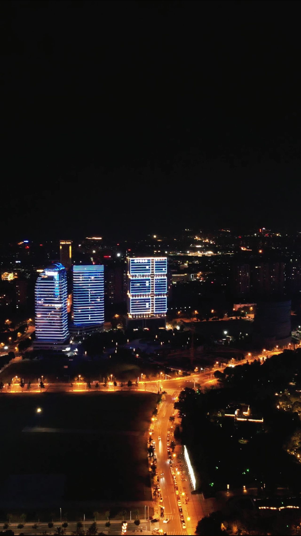浙江绍兴城市夜景竖屏航拍