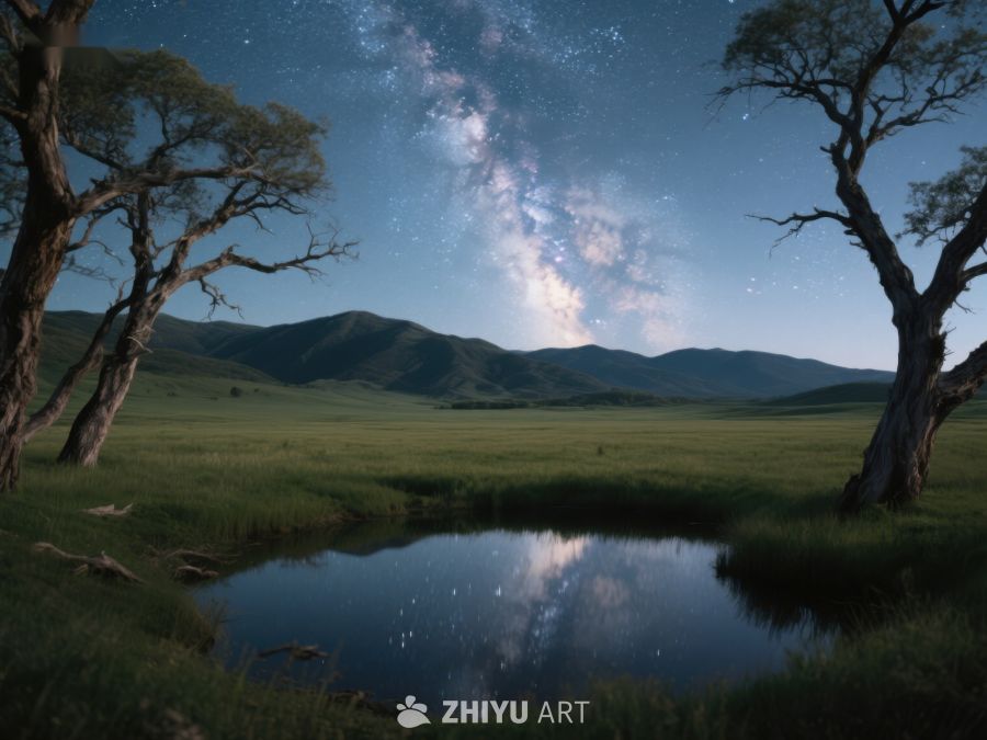 夜空下的静谧湖畔 348