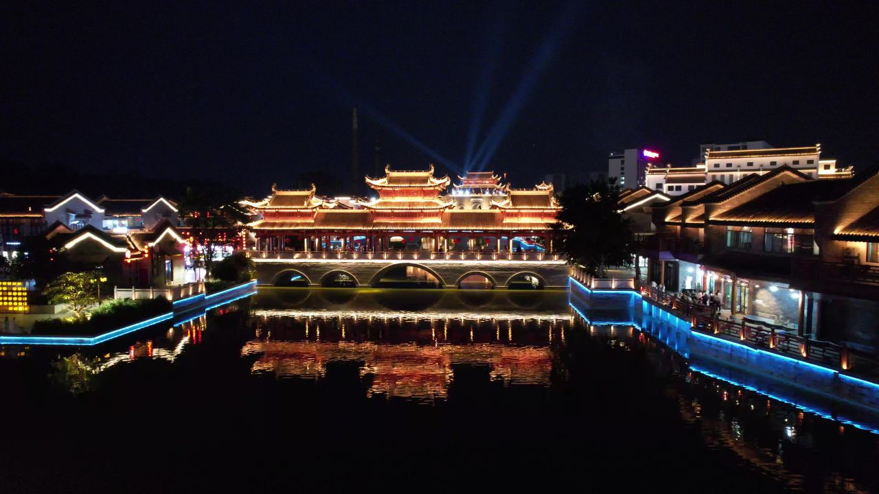 广西崇左太平古城夜景航拍 